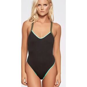 L*Space Maniac One Piece Swimsuit Womens Size 8 Black Teal Green